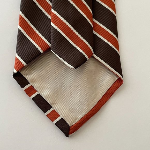Vintage Kings Lynn Tie Polyester Brown & Cinnamon Striped Necktie Extra Wide‎ - Picture 4 of 7